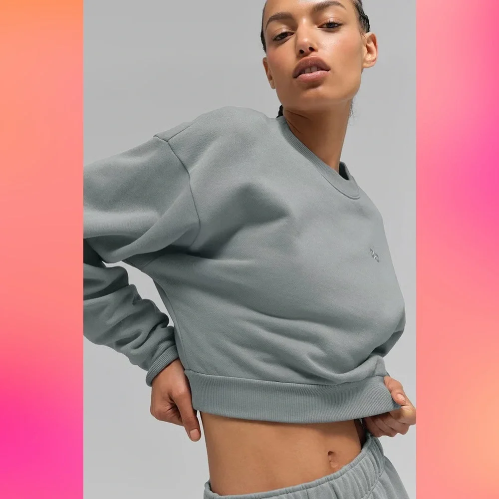 Alo Yoga Cropped Accolade Crewneck Lunar Grey S - Picture 3 of 7
